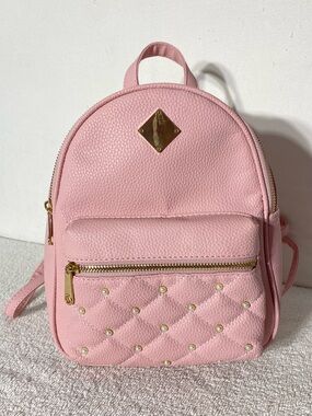 Claire’s Light Pink Quilted Faux Leather Mini Backpack With Faux Pearls